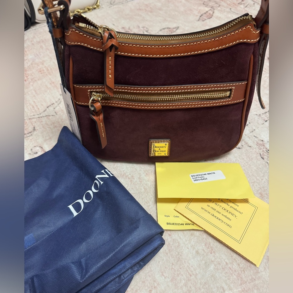 Dooney & Bourke Burgundy Suede Small Presley shoulder and crossbody